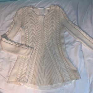 cabi long tie up sweater with mesh underlay